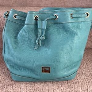 Dooney & Bourke Aqua Tiffany Blue Leather Shoulder or Crossbody Bucket Bag